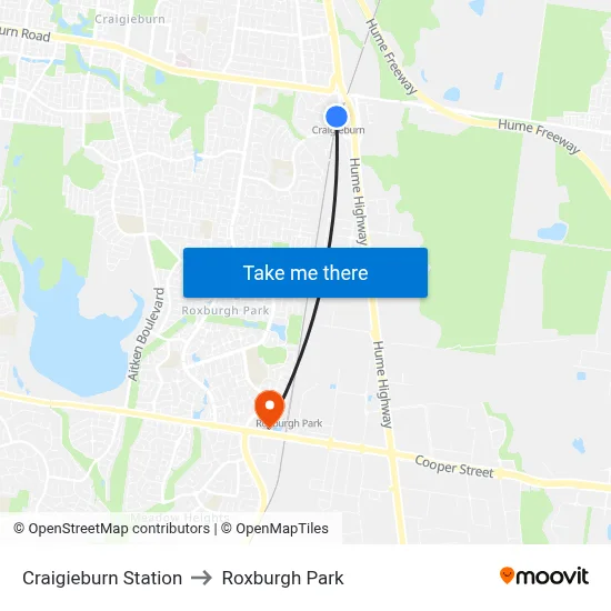 Craigieburn Station to Roxburgh Park map