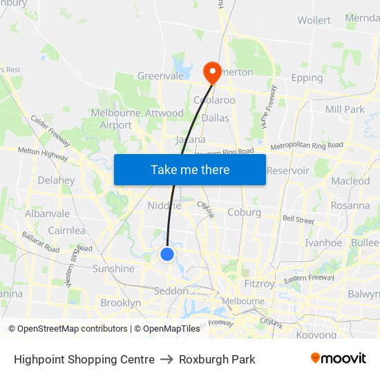 Highpoint Shopping Centre to Roxburgh Park map