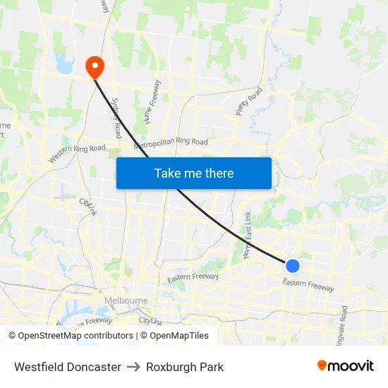 Westfield Doncaster to Roxburgh Park map