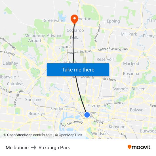 Melbourne to Roxburgh Park map