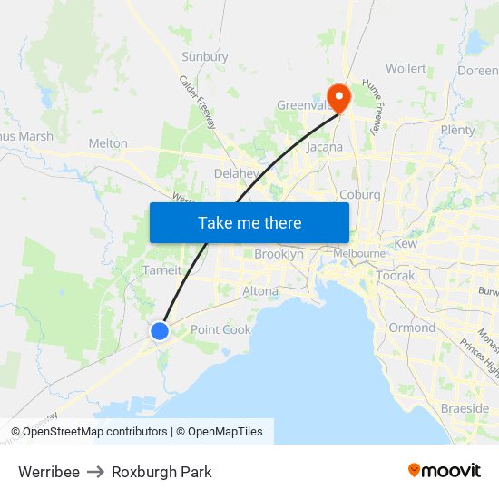 Werribee to Roxburgh Park map