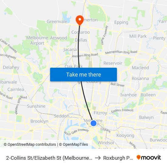 2-Collins St/Elizabeth St (Melbourne City) to Roxburgh Park map