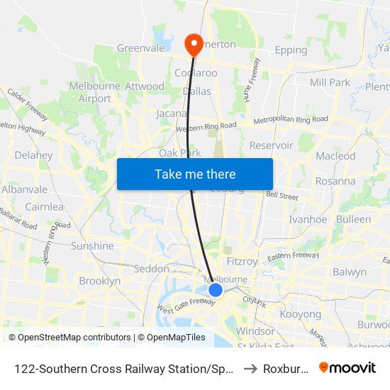 122-Southern Cross Railway Station/Spencer St (Melbourne City) to Roxburgh Park map