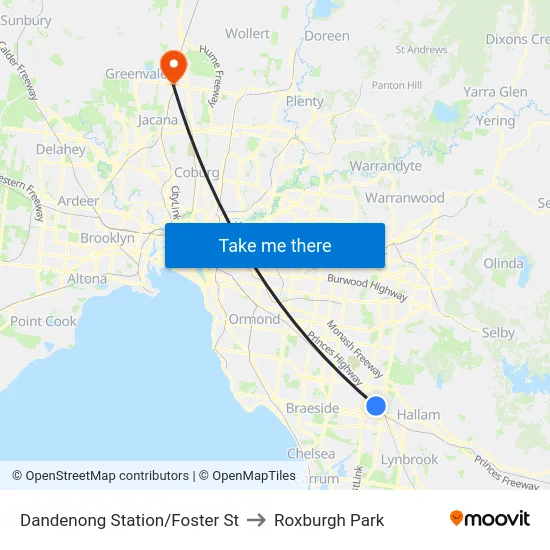 Dandenong Station/Foster St to Roxburgh Park map