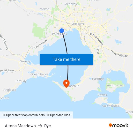 Altona Meadows to Rye map