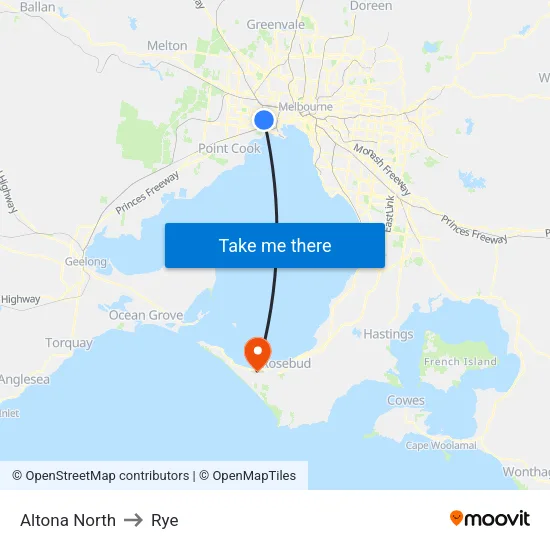 Altona North to Rye map