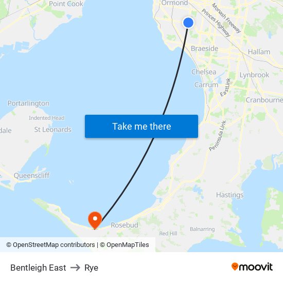 Bentleigh East to Rye map