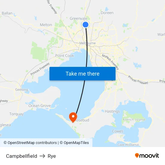 Campbellfield to Rye map