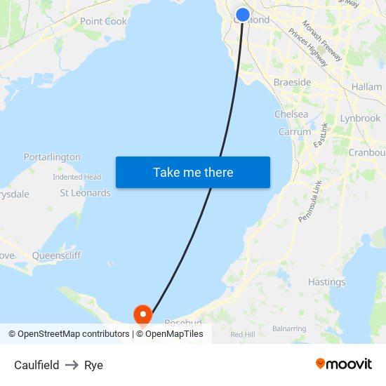 Caulfield to Rye map