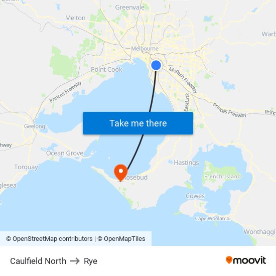 Caulfield North to Rye map