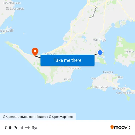 Crib Point to Rye map