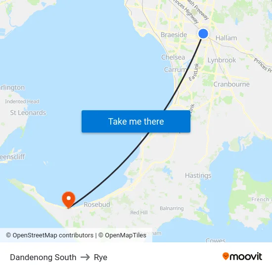 Dandenong South to Rye map