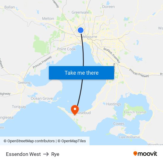 Essendon West to Rye map
