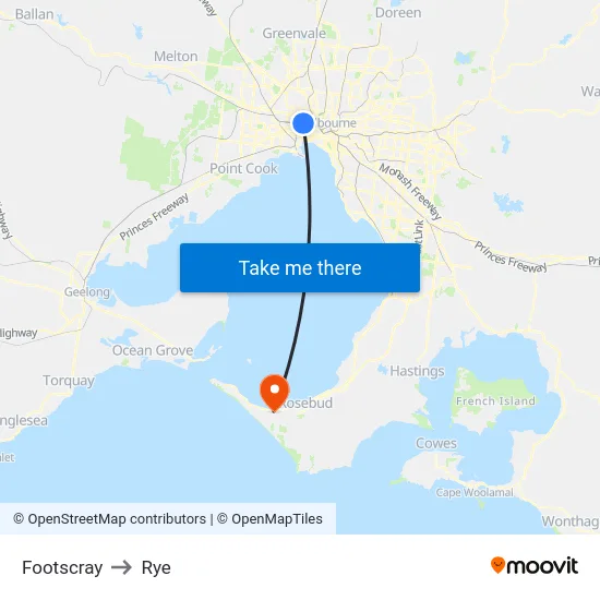 Footscray to Rye map