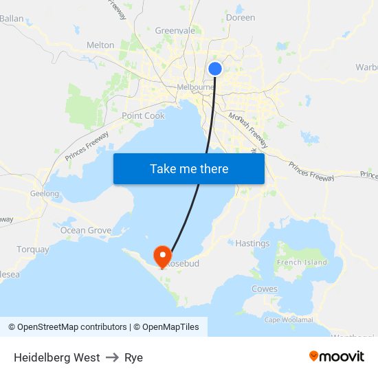 Heidelberg West to Rye map