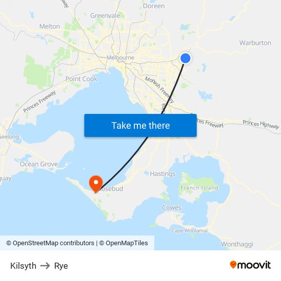 Kilsyth to Rye map