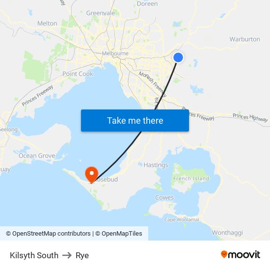 Kilsyth South to Rye map