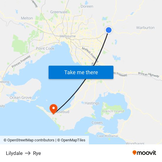 Lilydale to Rye map