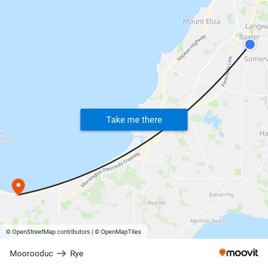 Moorooduc to Rye map