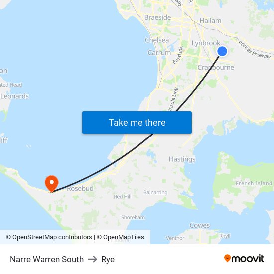 Narre Warren South to Rye map