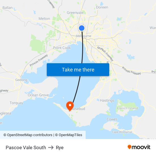 Pascoe Vale South to Rye map