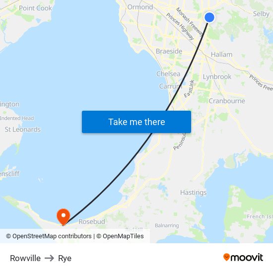 Rowville to Rye map