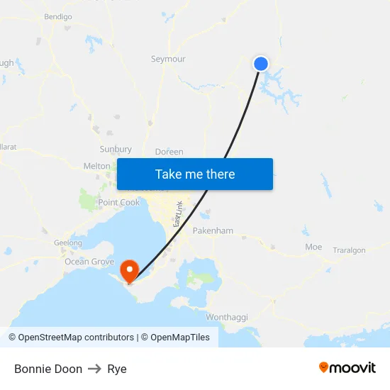Bonnie Doon to Rye map