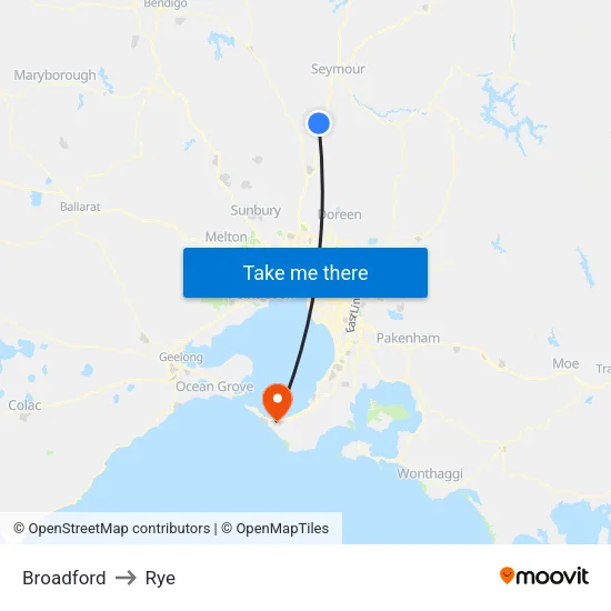 Broadford to Rye map
