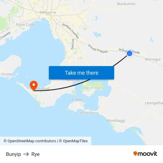 Bunyip to Rye map