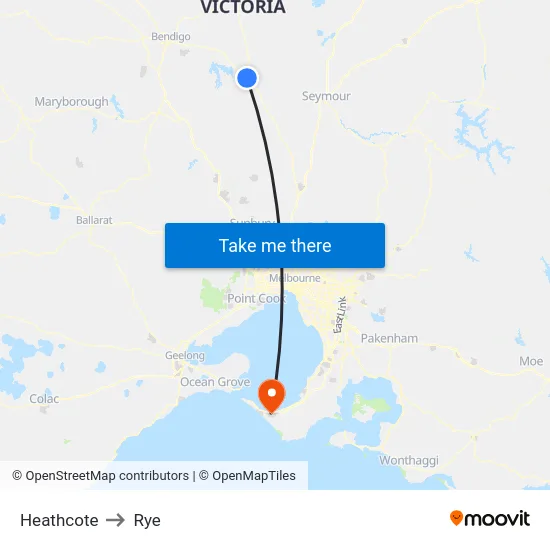 Heathcote to Rye map