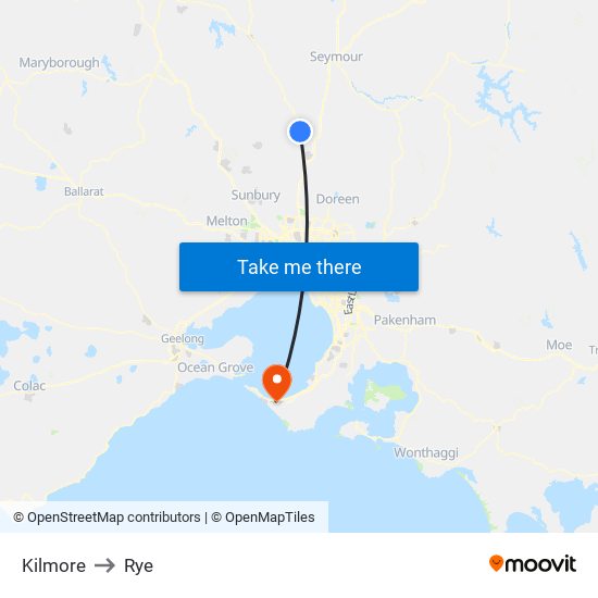 Kilmore to Rye map