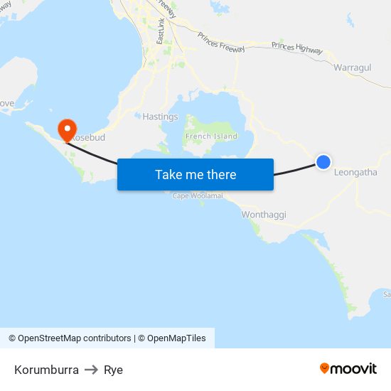 Korumburra to Rye map