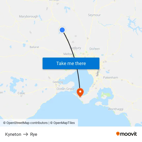 Kyneton to Rye map