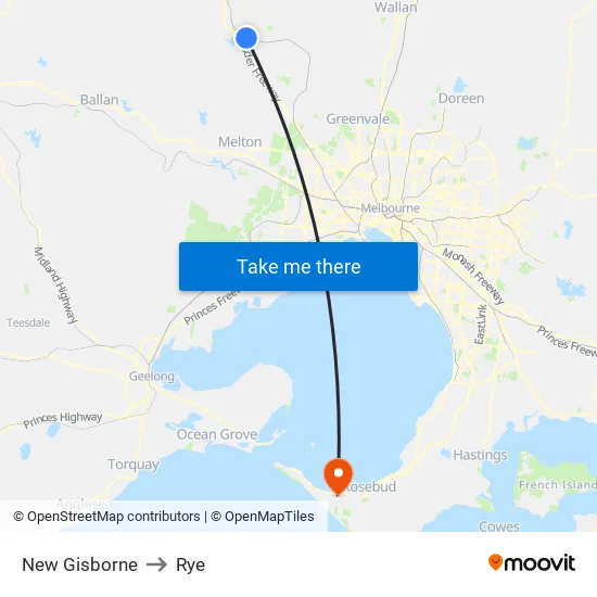New Gisborne to Rye map