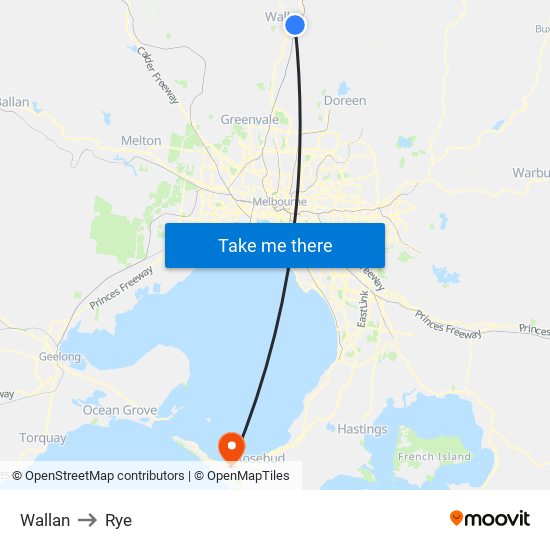 Wallan to Rye map