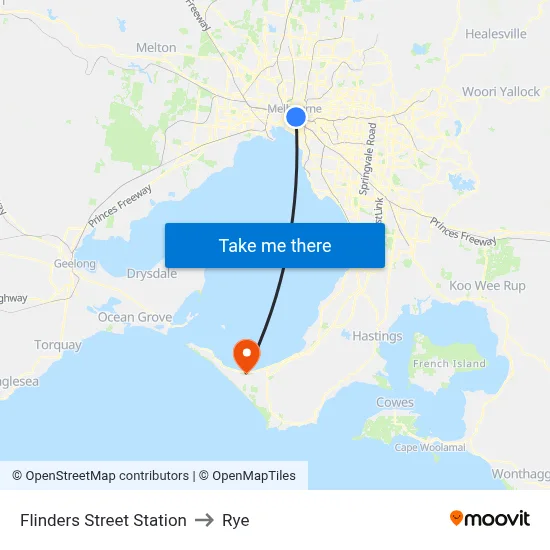 Flinders Street Station to Rye map