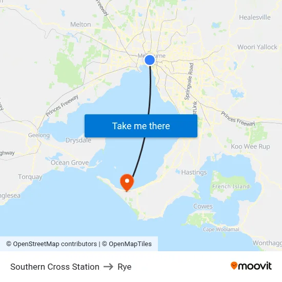 Southern Cross Station to Rye map