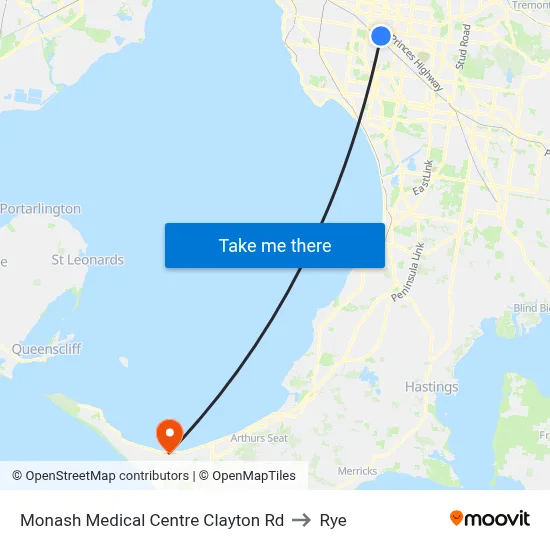 Monash Medical Centre Clayton Rd to Rye map