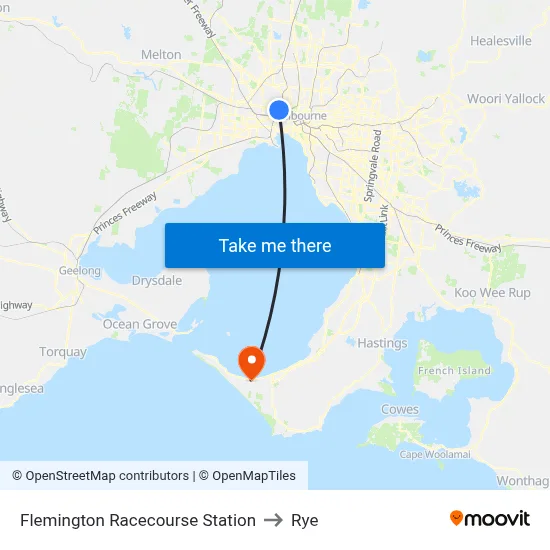 Flemington Racecourse Station to Rye map