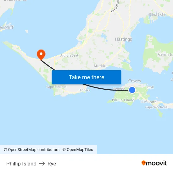 Phillip Island to Rye map