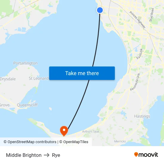 Middle Brighton to Rye map