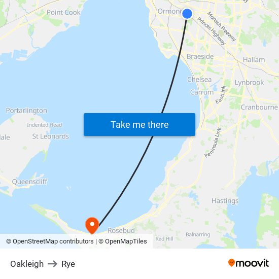 Oakleigh to Rye map