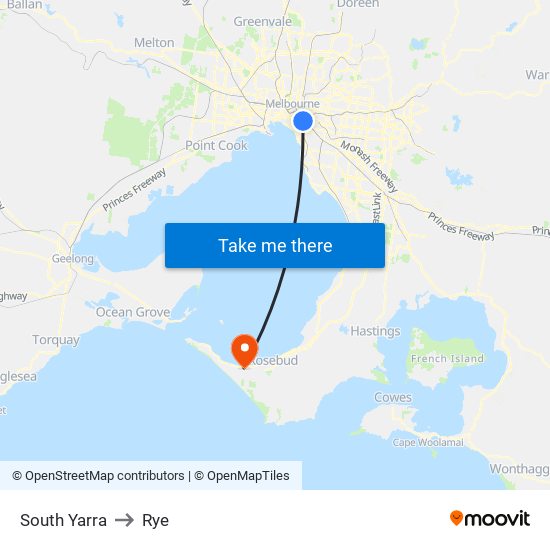 South Yarra to Rye map