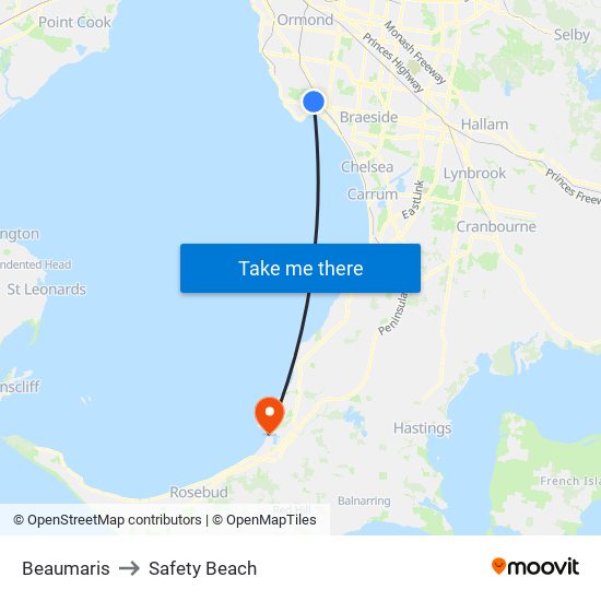 Beaumaris to Safety Beach map