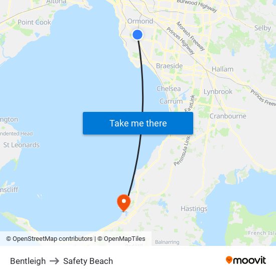 Bentleigh to Safety Beach map