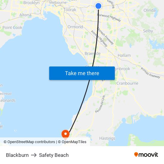 Blackburn to Safety Beach map
