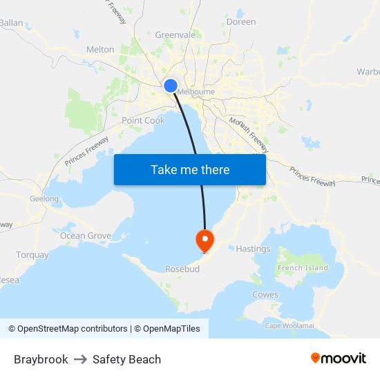 Braybrook to Safety Beach map