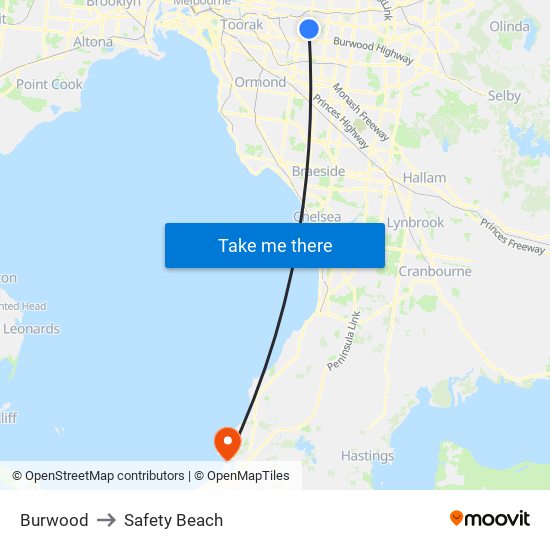 Burwood to Safety Beach map