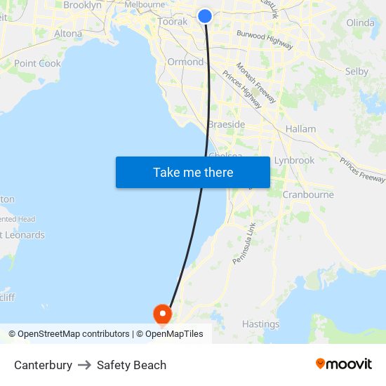 Canterbury to Safety Beach map