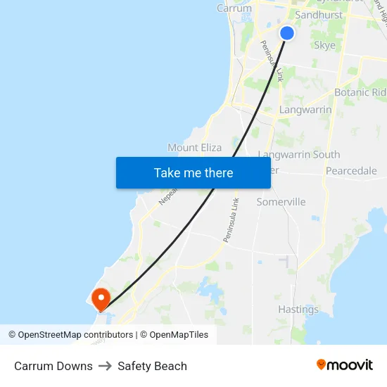 Carrum Downs to Safety Beach map